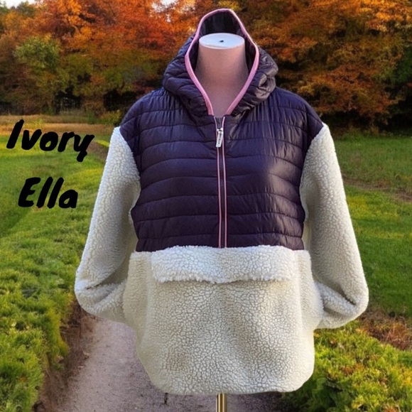IVORY ELLA FLEECE PUFFER JACKET COAT HOODIE  MEDIUM 3/4 ZIP - Picture 1 of 6